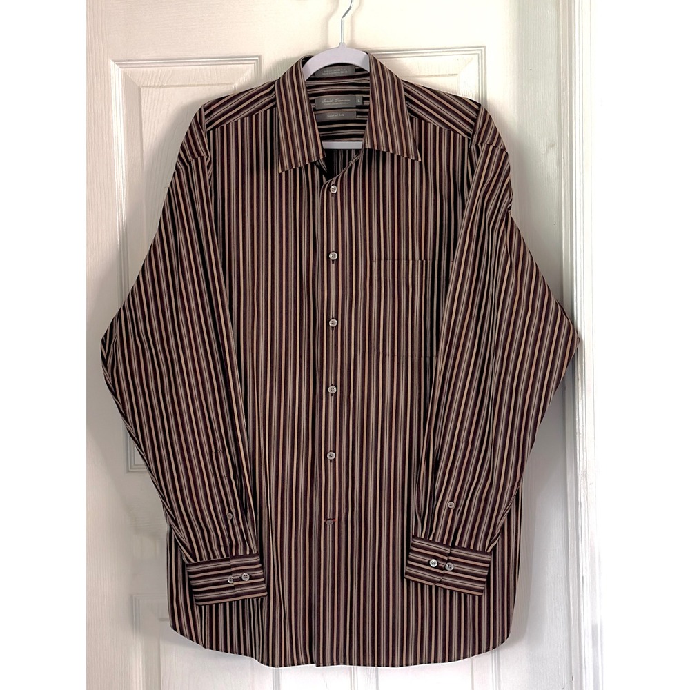 Daniel Cremieux Button Down Mens L Brown Excellent Silk Blend Striped Shirt